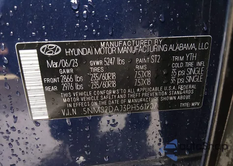 2023 Hyundai Santa Fe Sel from USA, damaged, VIN 5NMS2DAJ3PH561207